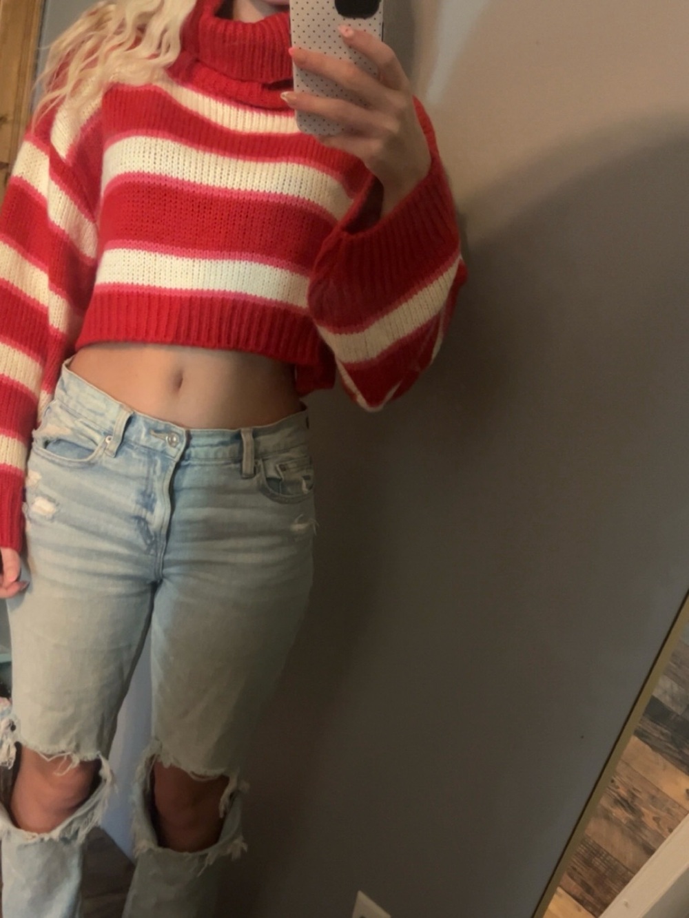 Altar'd State Red Ribbed Knit Turtleneck Sweater